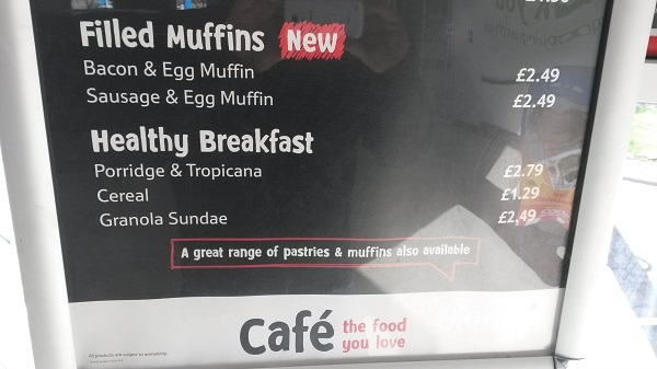 picture of Tesco cafe menu